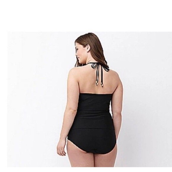 Lane Bryant Cacique Necklace Swim Tankini Built in No Wire Bra Black Plus 20W 2X - Picture 2 of 9